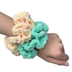 Crochet Scrunchie Oversized Hair Tie Set of 2 Plush Velvet Handcrafted Handmade